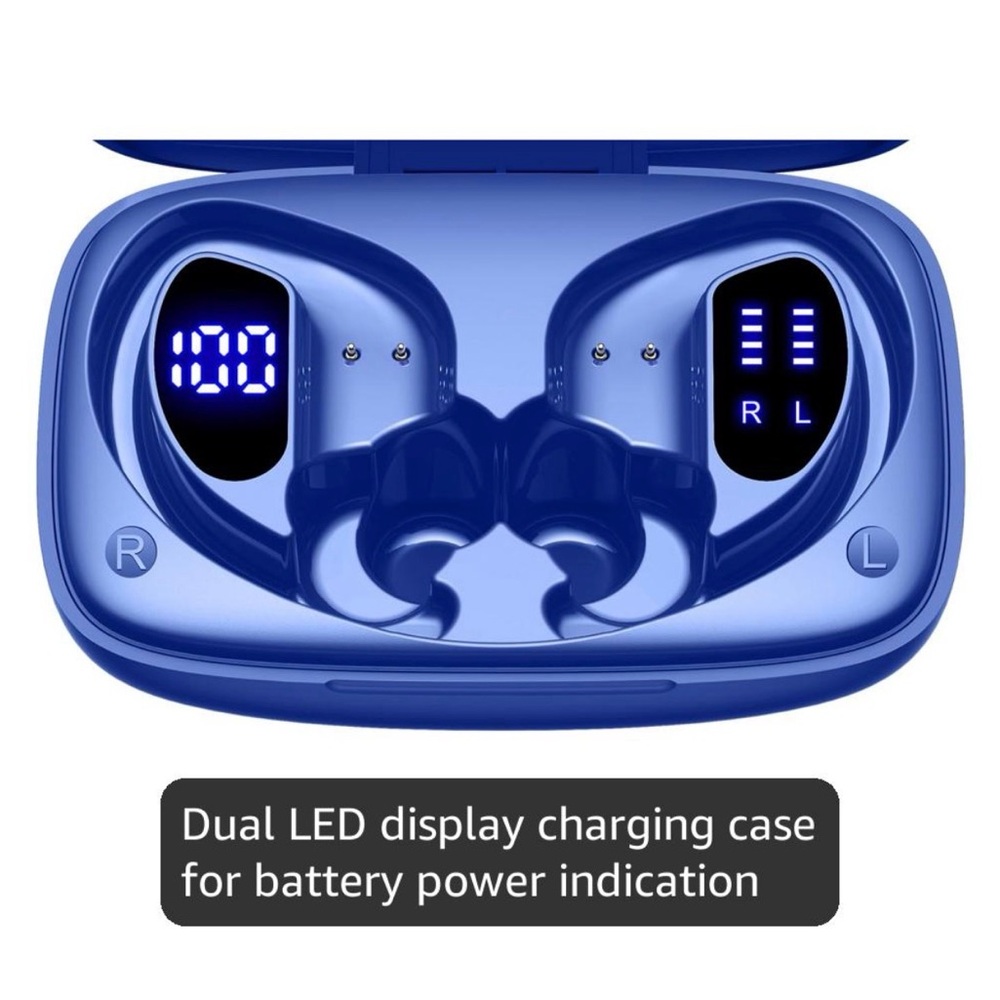 Wireless Earbuds Bluetooth w 80H Playtime LED Display Case, Over-Ear Hook w Mic - Picture 2 of 9